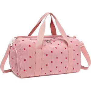Duffle Bag Girls Kids Cute Gym Bag Strawberry Corduroy Pink
